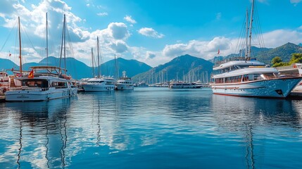 Pleasure yachts, excursion boats, and ships docked in the port of Marmaris, Turkey