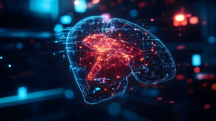 Poster - Holographic display showcasing the detailed anatomy of the human liver with highlighted areas for medical diagnosis and analysis