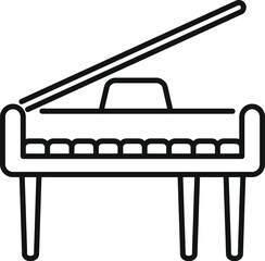 Poster - Minimalist illustration of a grand piano drawn with black lines on a white background, evoking classical music, jazz and concerts