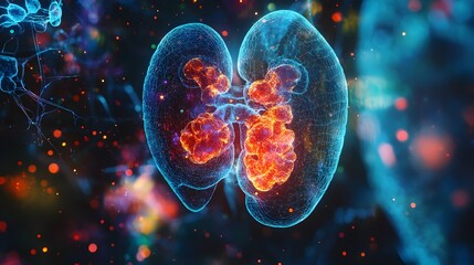 Poster - Digital hologram depicting the intricate details of the adrenal glands providing a comprehensive visual aid for medical professionals researchers