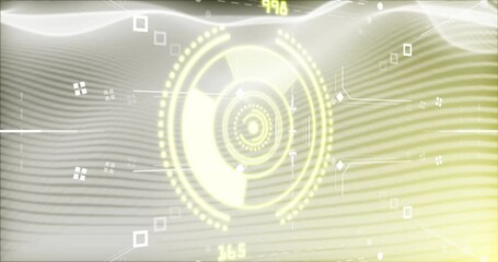 Poster - Digital target animation over abstract wavy lines and numbers