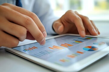 Poster - Closeup of Hand Analyzing Data on a Tablet