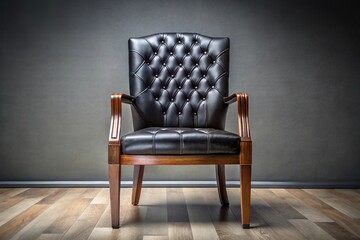 Wall Mural - Black leather chair with diamond pattern backrest and wooden base