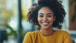 © CreativeSeven  - Smiling Young Woman in Yellow Sweater with Natural Hair in Bright Modern Setting