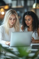 Success is a steady climb that requires hard work. two businesswomen working together on a laptop in an office, Generative AI