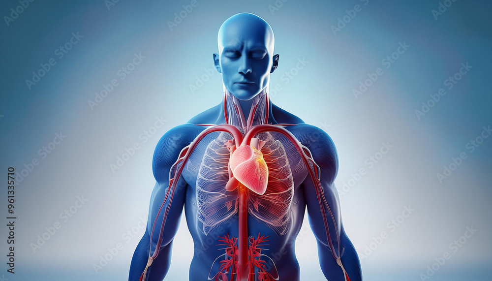 3D Medical Illustration of the Human Heart and Cardiovascular System ...