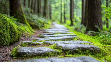 Poster - Stone Pathway Through Lush Green Forest