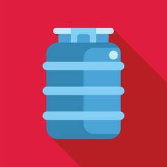 Poster - Blue water tank standing on red background, long shadow style