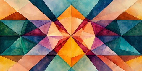 Sticker - Abstract watercolor painting with geometric shapes.