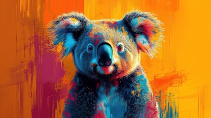 Digital art style, a koala illustrated with clean lines and bright digital effects, presenting a modern and vibrant interpretation.