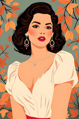 Wall Mural - portrait of a woman in autumn dress . style vintage and vector illustration