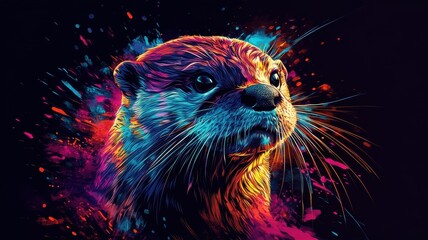 Digital art style, an otter illustrated with clean lines and vibrant colors, featuring a modern and sleek design that emphasizes its lively nature.