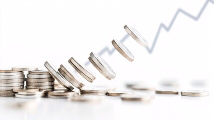 Poster - Falling interest rates concept with a descending graph and coins dropping, symbolizing economic impact