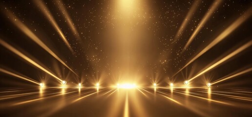 Wall Mural - Abstract golden background with light rays and glowing lines on a dark brown backdrop.