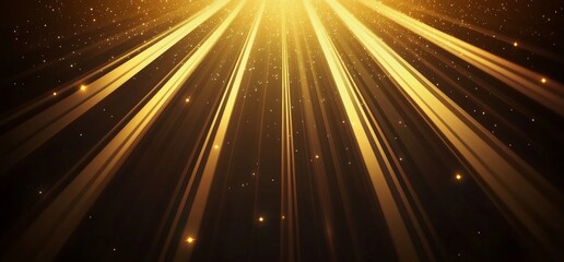 Wall Mural - Abstract golden background with light rays and glowing lines on a dark brown backdrop.