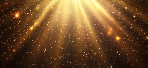 Wall Mural - Abstract golden background with light rays and glowing lines on a dark brown backdrop.