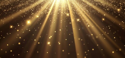 Wall Mural - Abstract golden background with light rays and glowing lines on a dark brown backdrop.