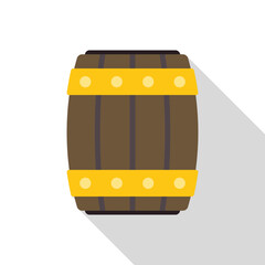 Poster - Brown wooden barrel with golden rings is standing on white background, front view