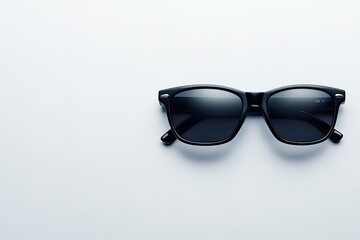 A pair of stylish black sunglasses on a minimalist surface.