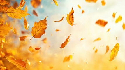 Canvas Print - Golden Autumn Leaves Falling in the Wind