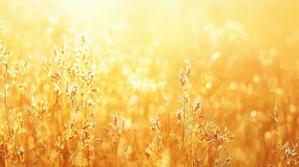 Poster - Golden Grass Meadow with Bokeh Sunbeams