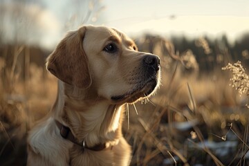 Wall Mural - Golden Retriever in a Field