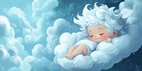 Sticker - A baby sleeps peacefully on a cloud.