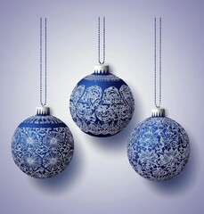 Wall Mural - Christmas card with lanterns in blue and ivory shades