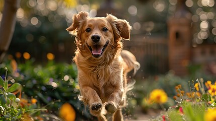 Wall Mural - Golden Retriever Running Towards the Camera