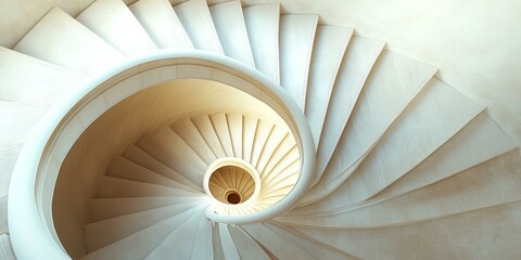 Wall Mural - A spiral staircase with white railings.