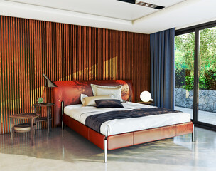 Wall Mural - Modern bright bed room interiors 3D rendering illustration computer generated image