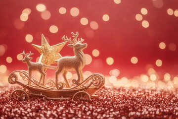 Greeting card with Santa Claus sleigh as background.