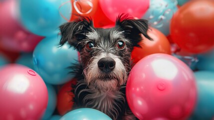 Dog Surrounded by Balloons