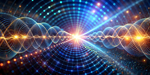 Poster - Abstract Cosmic Energy: A mesmerizing abstract art image depicting swirling, vibrant energy waves that converge at a central point. This captivating piece evokes a sense of cosmic power and interconne