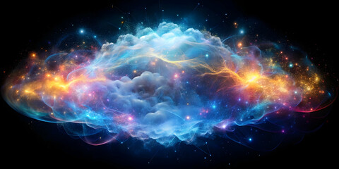 Poster - cosmic cloud: a celestial canvas of vibrant hues and ethereal glows, this abstract masterpiece evoke