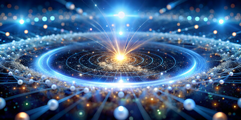 Poster - Cosmic Genesis: A mesmerizing fusion of light and energy illuminates the birth of a universe, swirling with celestial wonders. 