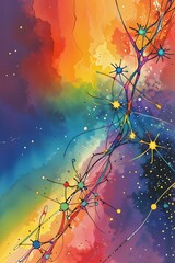 Wall Mural - Cosmic rainbow neurons 