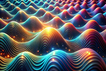 Poster - luminous energy flows: a vibrant abstract landscape of undulating waves, pulsing with neon light and