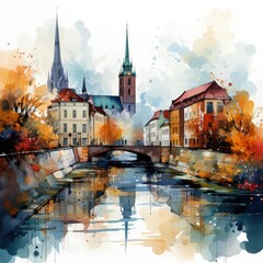 Wall Mural - Vibrant Vector Art Depicting Wroclaw’s Modern and Historic Architecture