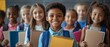 © yendi - Cheerful School Children Posing with Notebooks and Backpacks in Classroom