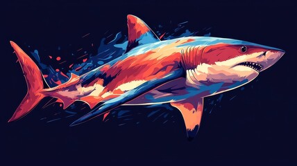 A stylized shark illustration, highlighting unique shapes and bold colors to create a modern, artistic look.