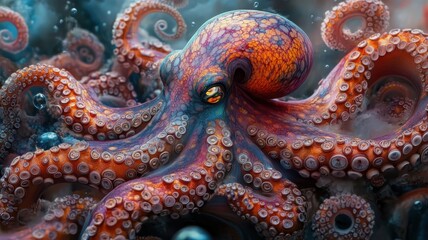 A surreal vision of an octopus, blending dreamlike colors and fantastical elements for an imaginative and otherworldly scene.