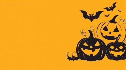 Sticker - Halloween Pumpkins and Bats on Orange Background