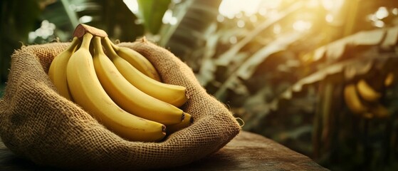 Wall Mural - Fresh Bananas in a Burlap Bag.