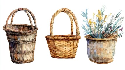 Charming Collection of Handcrafted Baskets and Pots for Floral Arrangements