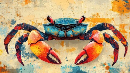 Wall Mural - A playful crab illustration with a textured pattern, combining lively shapes and bold colors for an energetic and captivating effect.