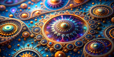 Kaleidoscope of Wonder: An AI generated digital art piece bursting with vibrant colors and intricate details, showcasing a mesmerizing fusion of mechanical and floral elements. 