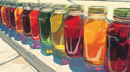 Colorful Assorted Jars of Preserves: A Vibrant Collection of Fruits and Vegetables