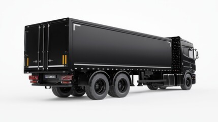 Black Semi Truck Trailer Isolated on White Background