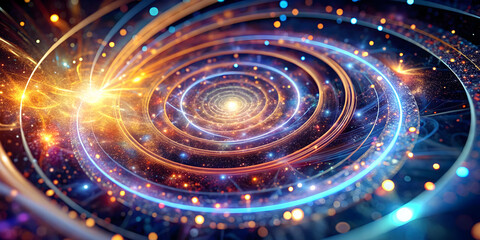 Cosmic Whirlpool - Journey to the Center of the Universe: A mesmerizing abstract swirl of vibrant colors, sparkling stars, and ethereal light, evoking the infinite wonders of space and time. 